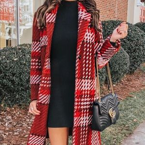 Express red plaid car coat size small brand new